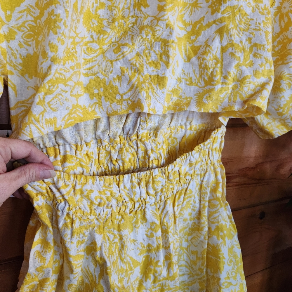 Joie NWT Renae B Yellow Floral Linen Shirt Peekaboo Cutout Back Stretch Top Sz S - Picture 11 of 13